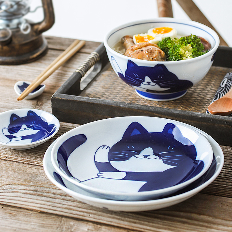 The fawn field'm Japanese tableware bowls plates sets one cartoon cat food household ceramic tableware imported from Japan