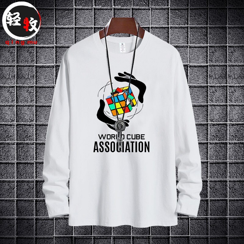 Wca World Rubik's Cube Open Competition Clothing Men's and Women's Long-Sleeved T-Shirt Base Layer Pure Cotton Round Neck Loose Top T-Shirt