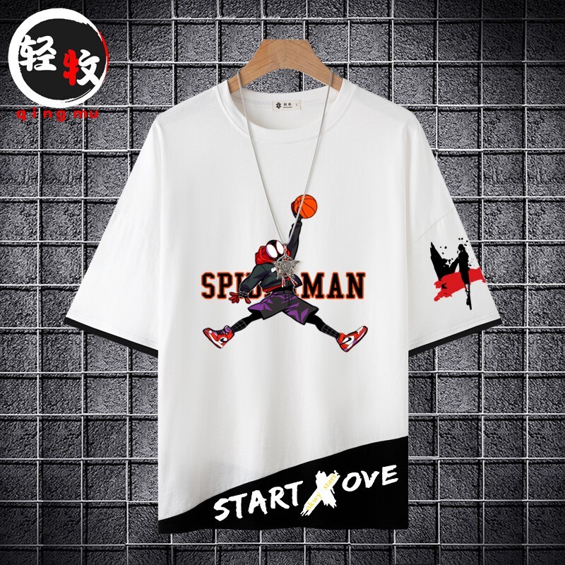 Spider-Man Parallel Universe Short-Sleeved T-Shirt for Men and Women, Summer Pure Cotton Half-Sleeve T-Shirt, Casual Wear for Summer