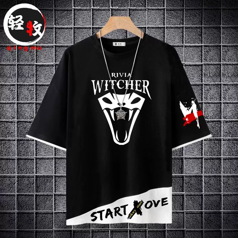 The Witcher 3 Wild Hunt The Witcher Geralt Warrior Clothes Anime Men and Women Summer Short Sleeve T-shirt Half-sleeve Top