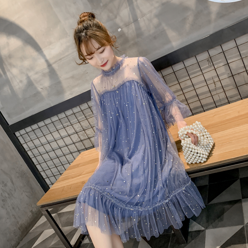 Pregnant woman dress fairy super fairy high-grade maternity dress net red mesh skirt fashion model tide mom skirt summer dress