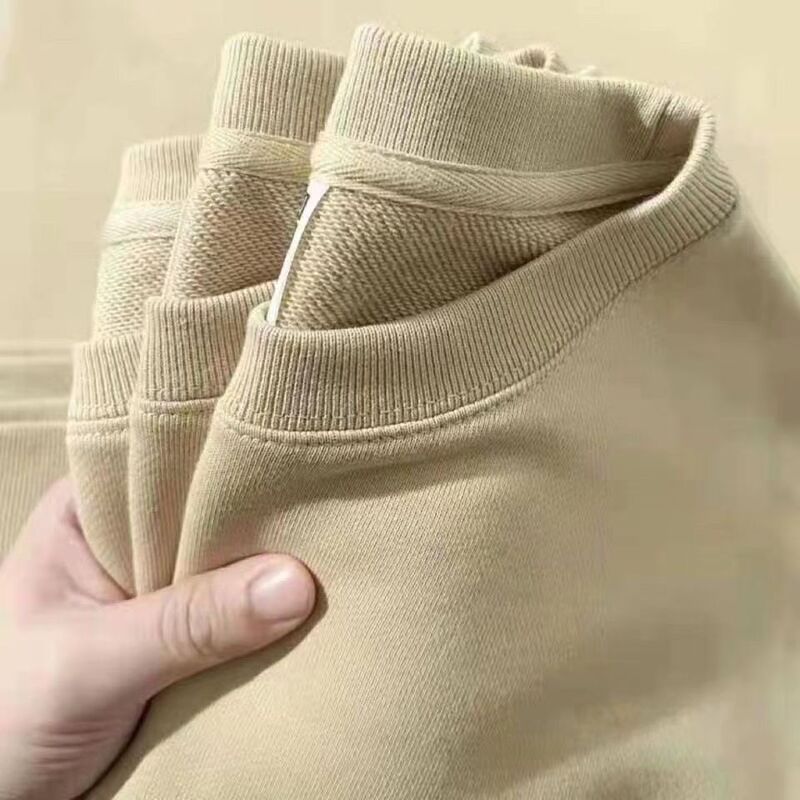 Spring and Autumn Thick Crew Neck Pure Cotton Terry Sweatshirt for Men, Solid Purple, Unisex Camel Color, Bf Style, Loose Casual Top