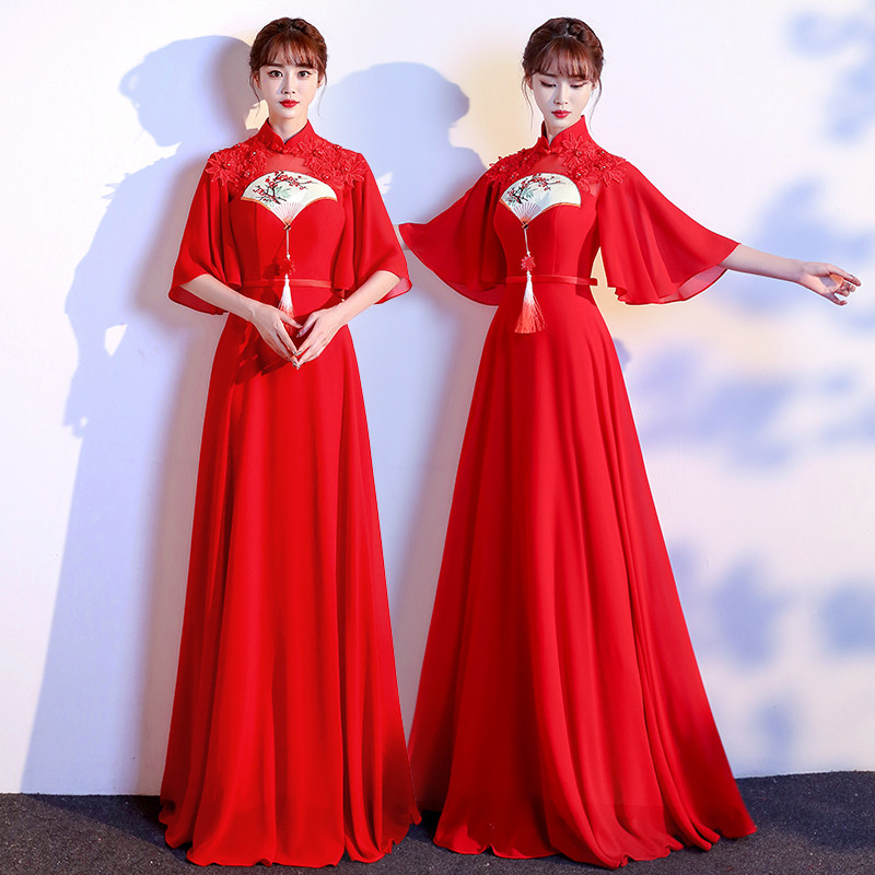 Cantata performance costume female long skirt 2022 new Chinese style catwalk recitation guzheng performance red song competition clothing