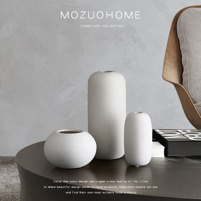 MOZUO Mozuo simple white threaded ceramic vase for home living room desktop, plain base flower arrangement