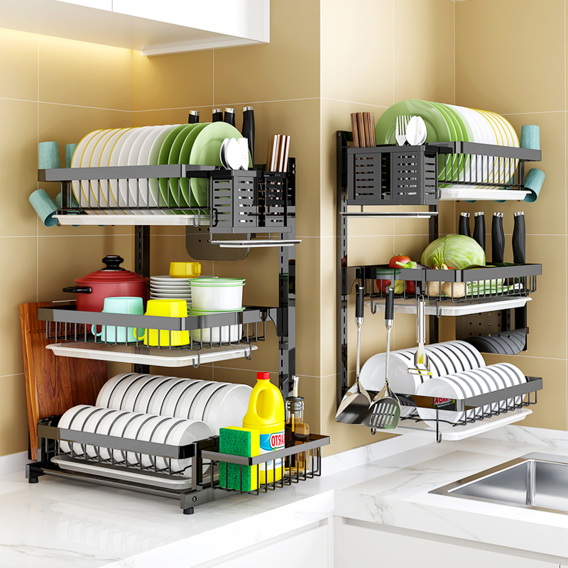 Free Punch Stainless Steel Bowl Rack Drain Rack Wall-mounted Airing Bowl and Chopsticks Bowl dishes Dish Containing Box Kitchen Shelve