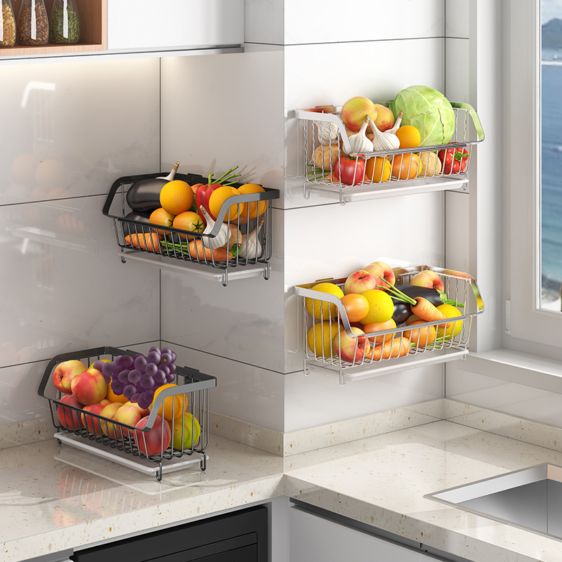 304 Stainless Steel Vegetable Basket Kitchen Shelve Free of perforated wall-hanging seasonings Fruit Vegetable Containing Basket rack