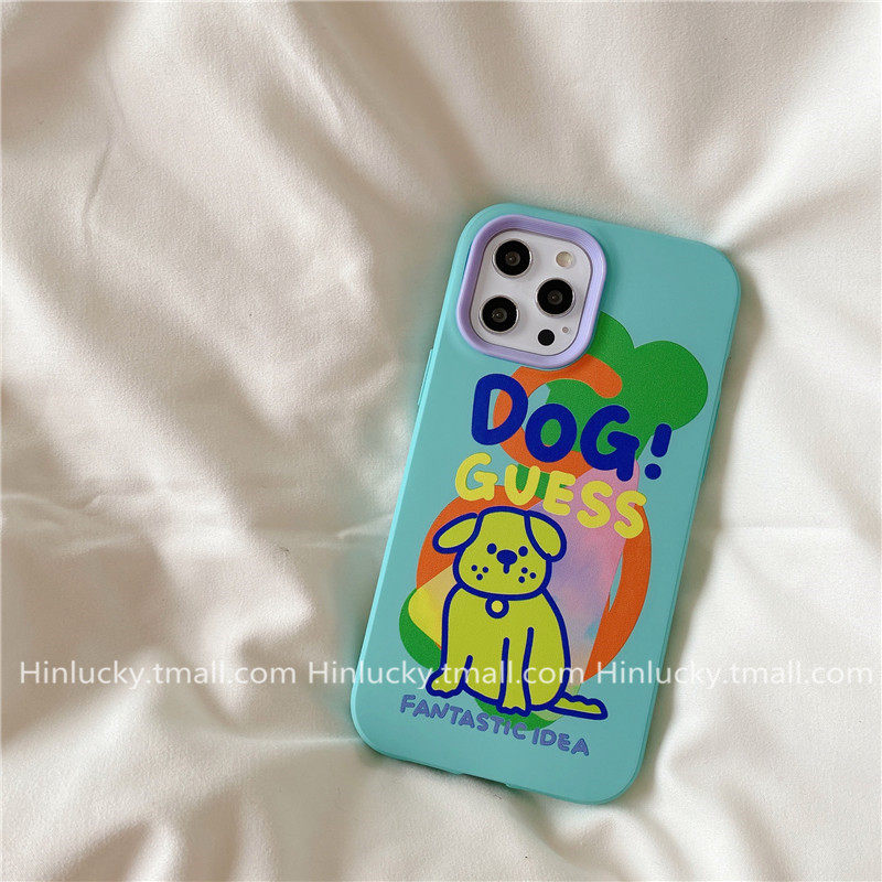 hinlucky Mint Green Dog Illustration for iPhone 13promax iPhone 11 Cell Phone Case XR Xsmax 8plus Cute Shatterproof