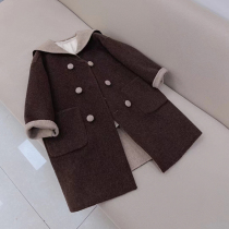 Girls double-sided cashmere coat 2022 winter childrens down lining woolen coat medium and large childrens clothing two-piece set