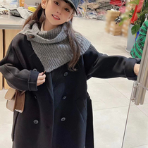 Pola Korean childrens clothing girls double-sided cashmere coat 2023 winter childrens woolen coat boys mid-length windbreaker