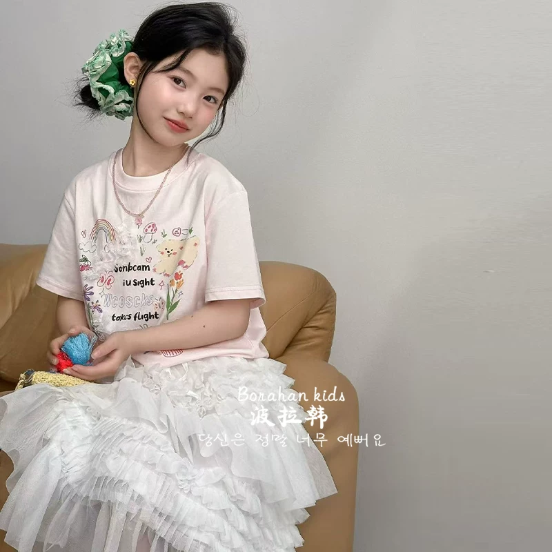 Пока Cute T-shirt, кружевное хлопковое летнее платье, с коротким рукавом, для подростков