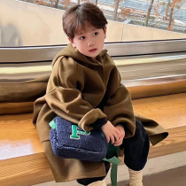 Pola Korean childrens clothing boys and girls double-sided cashmere coat 2023 winter childrens hooded woolen coat