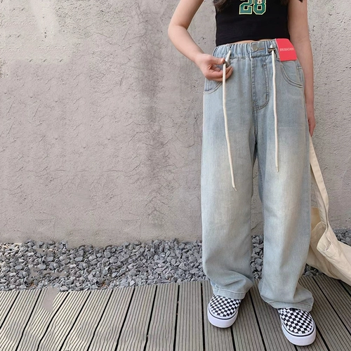 波拉韩 Штаны, летние детские джинсы, тонкие повседневные брюки, детская одежда, свободный прямой крой, подходят для подростков, в корейском стиле