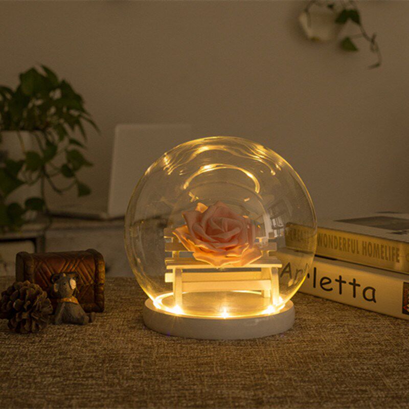 Small Wood Wood Glass Factory Home Living Room Bedroom Adornment Tabletop Luminous lamp holder spherical glass hood Children's room