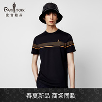 (Stretch cotton) Bjørn Löfven Spring Summer 2022 new mens crewneck contrast T-shirt comfortable casual short sleeves