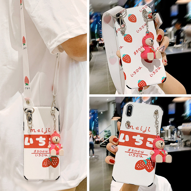 Strawberry relief can back Huawei nova2s crossbody 3e silk 4e mobile phone Protective case can back p40 rope hanging neck p30pro oblique span with lanyard p30 bracket 2020