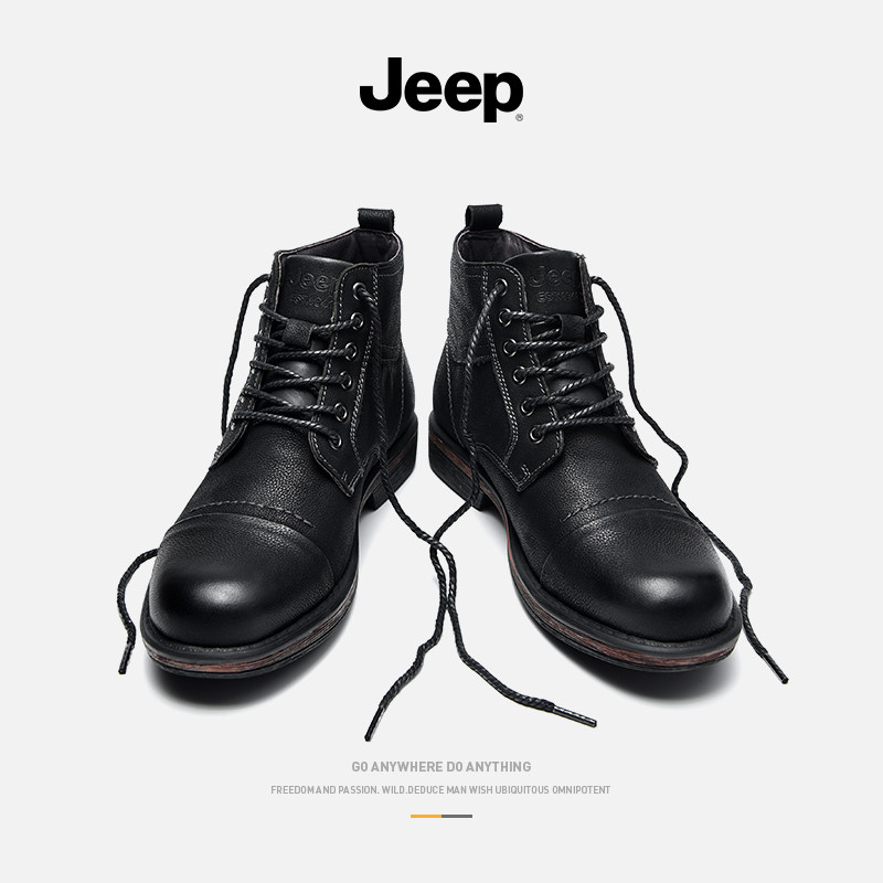 jeep gip gup Martin boots male spring new Inlenwind retro winter leather shoes men genuine leather black tooling boots
