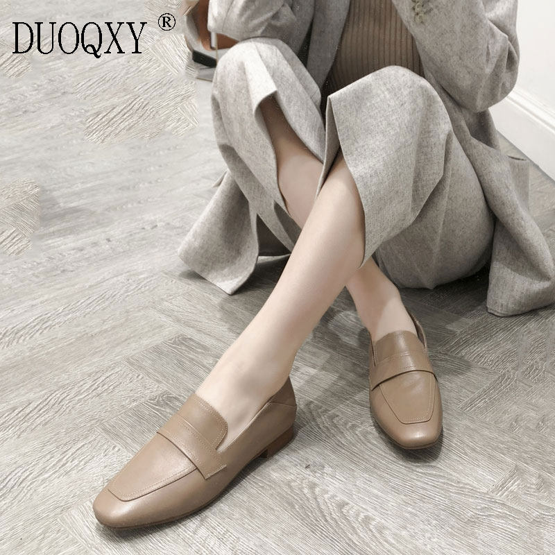 Leather white single shoes soft leather deep mouth British small leather shoes two wear step on heels lazy loafers flat peas shoes women