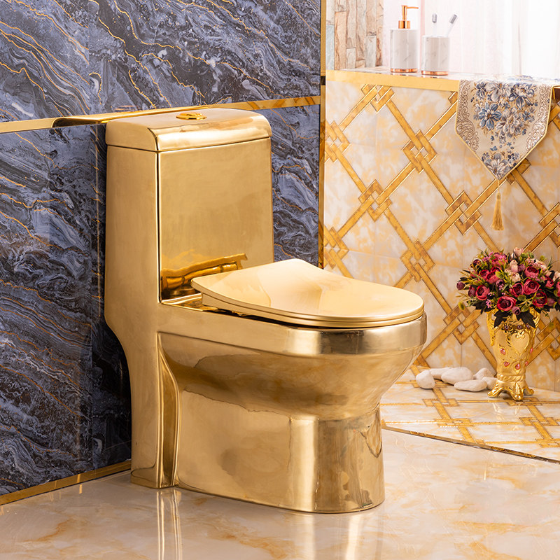 Eurostyle Golden Seating Toilet Hotel Light Lavish Gold Ceramic Personality Art Toilet Native gold siphon pumped water for sitting