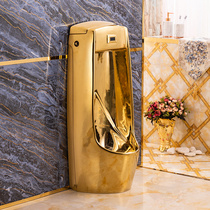 Golden small poop integrated intelligent sensing urinal upright ground type colorful urinal mens hotel light and luxurious urine hopper