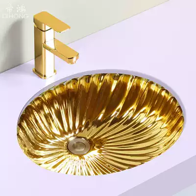 Dihong bathroom gold plated basin embedded wash basin light luxury bar thread round wash basin 8824