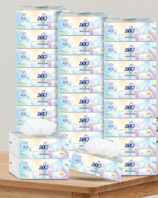 Jiujiuxiang log paddle paper 4 layers thick flexible small size facial tissue paper home affordable full box 27 packs of mass selling