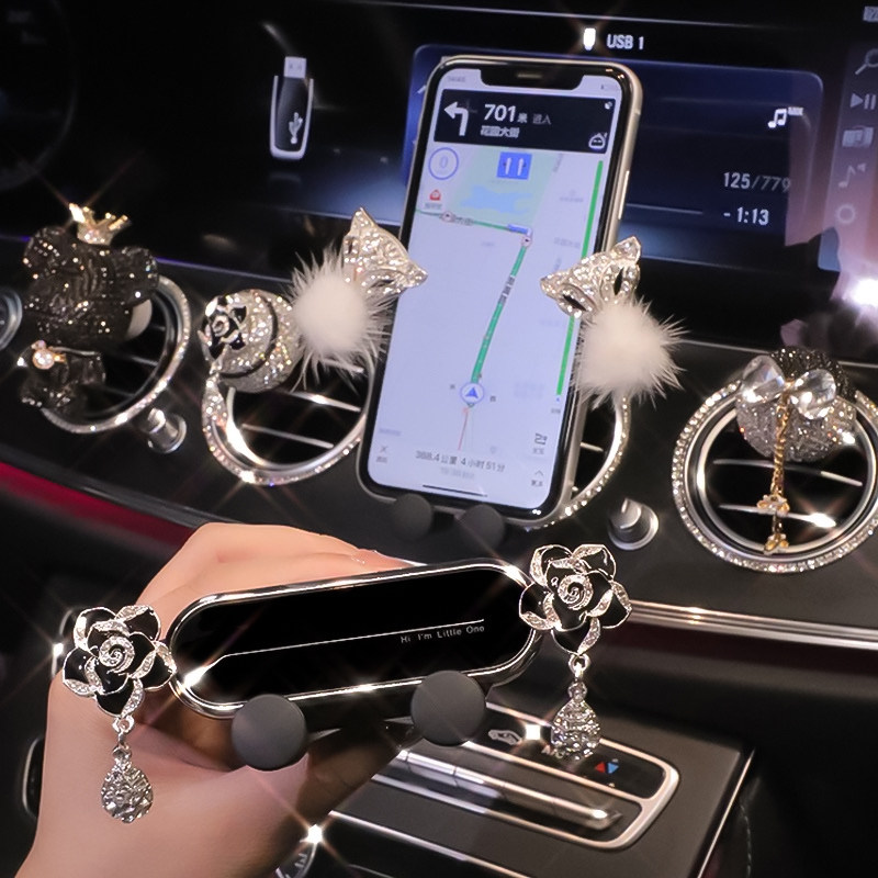 Vehicular mobile phone rack cute upscale mountain tea flower car navigation bracket creative car air outlet fixed deviner-Taobao