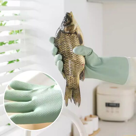 Japan's extended dishwashing gloves, housework kitchen durable women's velvet thickened waterproof vegetables and clothes cleaning special