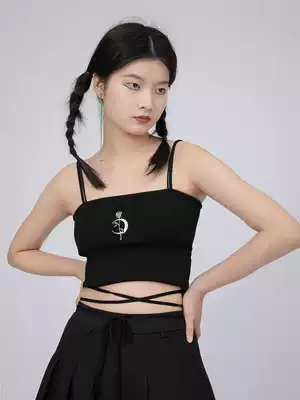 SunsetPark Original Design Rose Moon Embroidery Knitting Short Sling Female Interior Wear