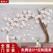 Meritocratic wedding house white flowers Bedroom Living room Decorative Painting Wall Paper 3d Solid Relief A Tree TV Background Wall