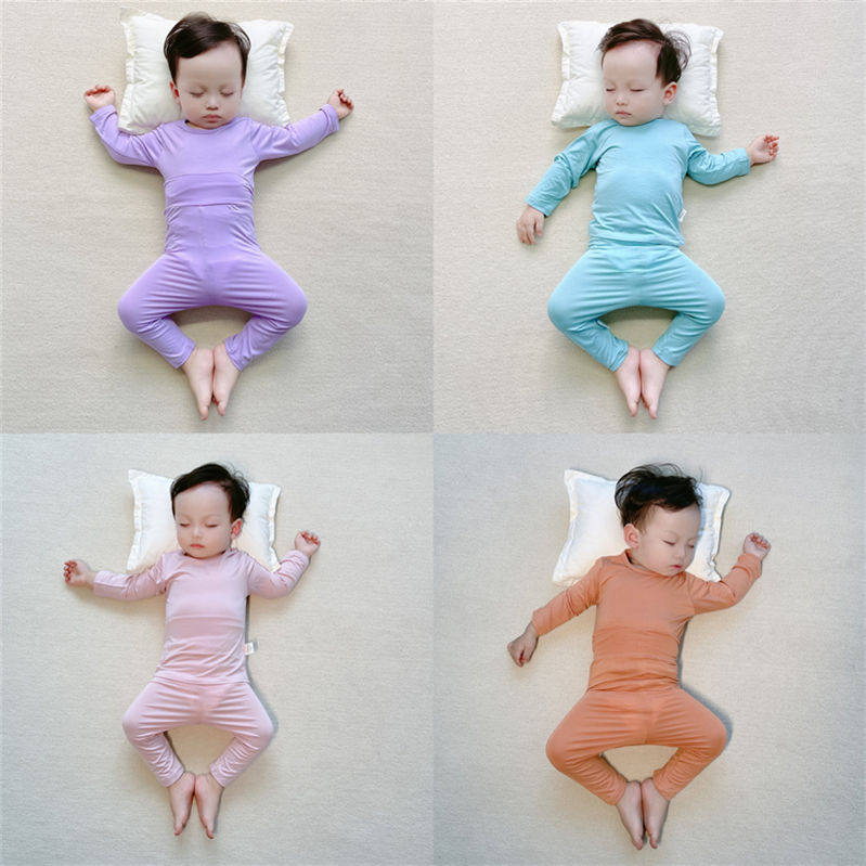 Baby pajamas modal air-conditioned home clothes spring and autumn high waist belly protection underwear men and women baby thin section long-sleeved suit