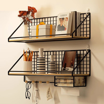 Free Punching Wall Shelf Iron Art Deco for students Dormitory Bedside Wall-mounted Viner Hanging Wall Bookshelves