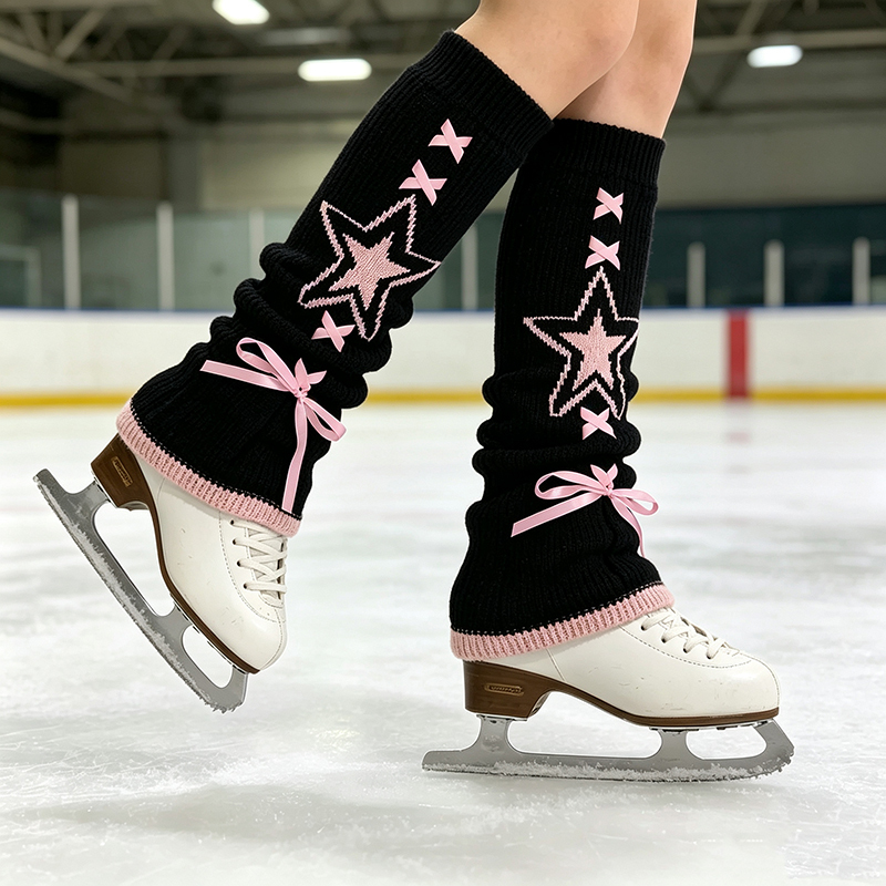 Bowknot Figure Skating Leg Warmers, Leg Socks, Ice Skating Shoe Covers, Warm, Extended, Thickened, for Adults