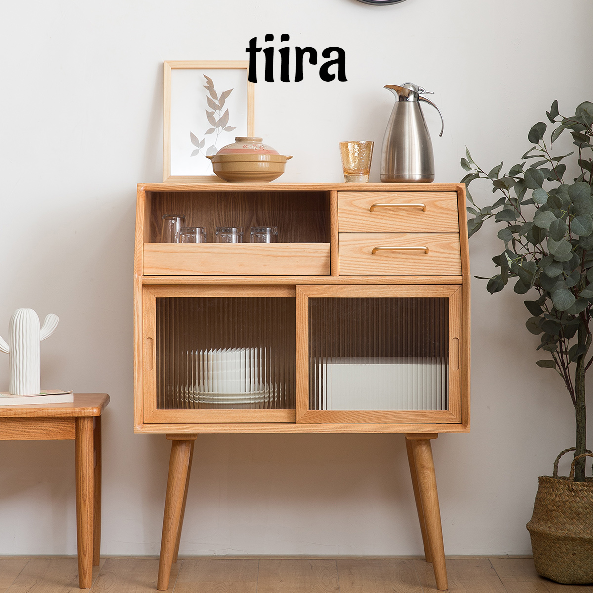 Nordic Home Light Lavish Dining Side Cabinet Small Family Type Day Style Solid Wood Living Room Leaning Against Wall Modern Minima Wine Cabinet Tea Water Cabinet-Taobao