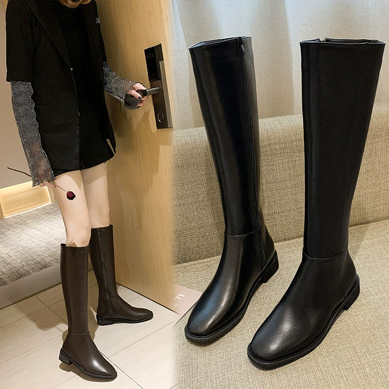 Boots nữ mùa đông 2019 mới phiên bản hàn quốc của hiệp sĩ boots ống cao giày nữ kiểu Anh đẹp trai dày dặn với giày lưới màu đỏ - Kính khung
