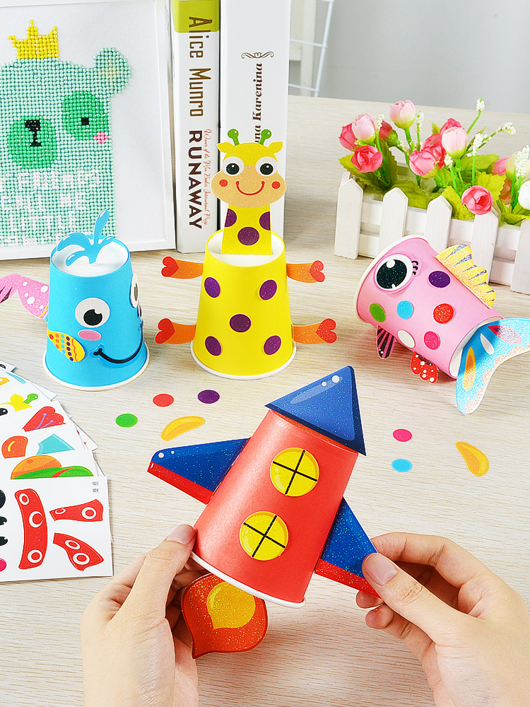 Children diy handmade creative art material package Kindergarten small class art area Semi-finished paper plate stickers