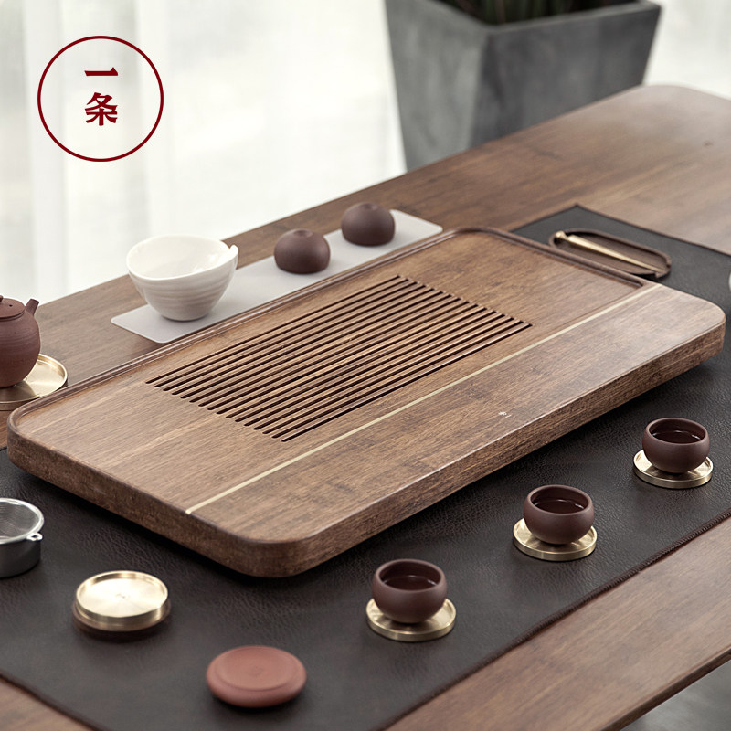 A solid wood tea tray home simple tea table kung fu tea ceremony set Japanese style whole block drainage drawer tea sea