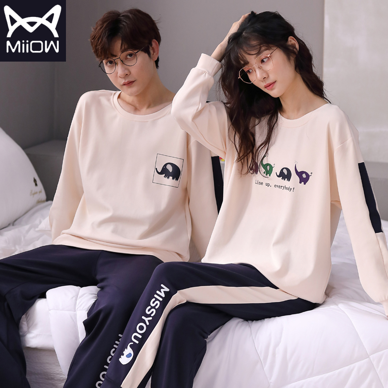 Cat lovers pyjamas 2021 new pure cotton long sleeves Spring and autumn in full cotton men and women slim outside wearing home suit