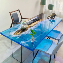 Epoxy resin rubber river stream table solid wooden table tea table tea table tea table 1 meter 8 creative wooden board table