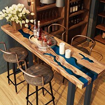 Solid wood resin rubber river tablesCreative small minimal balcony high-foot bar table with wall window