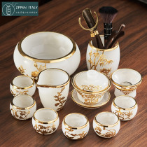 Italian ZPPSN glazed jade porcelain kung fu tea set with gold inlaid jade cover bowl tea cup home upscale gift box clothing