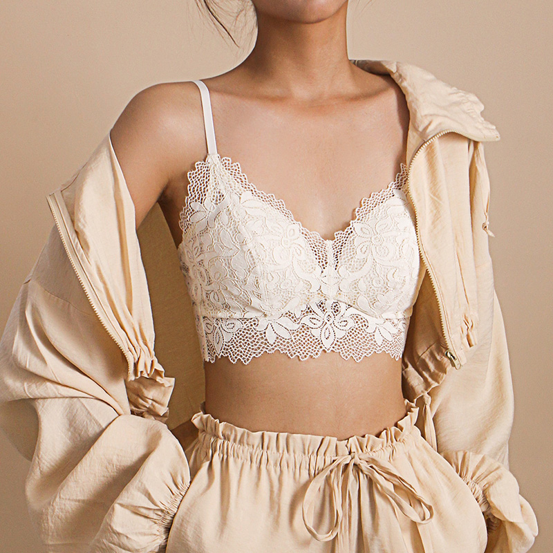 Thin no steel ring lace underwear female sleep small chest gathered summer beauty vest all-in-one bra 20803