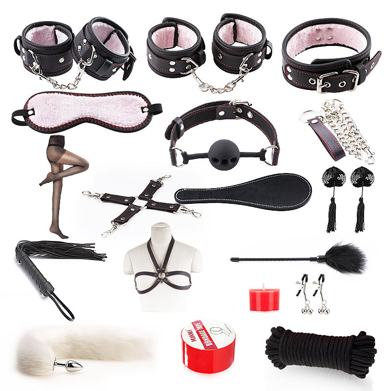 Sex toys SM bundled rope adult men and women sex training props torture tools handcuffs milk clip feathers mouth plug whip