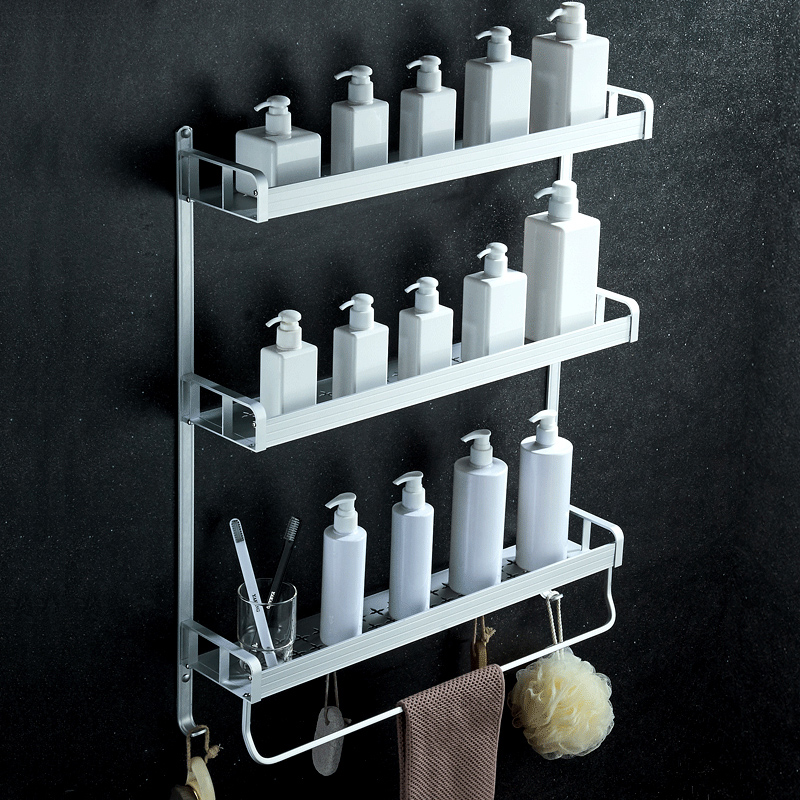 Space aluminum bathroom shelf without punching asking for spatial space shelf three layers of punched object frame