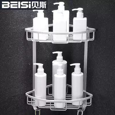 Space aluminum bathroom shelf non-perforated dressing room corner double-layer triangular storage shelf Wall corner wall-mounted