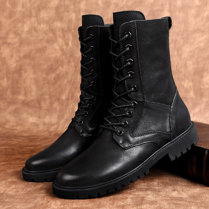 High gang Martin boots male long tube in winter plus small yard shoes 35 warm 36 black 37 real leather boots high tube shoes