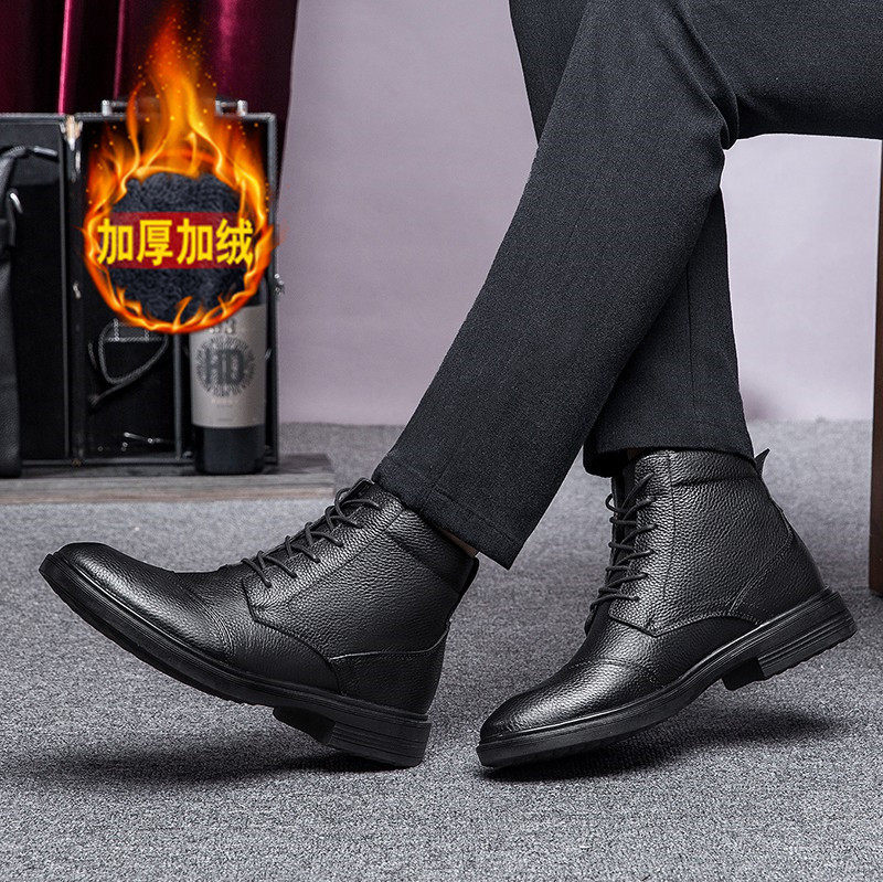Martin Boots in winter high - gang plus - yard men's shoes 36 real leather shoes increase in English warm cotton boots