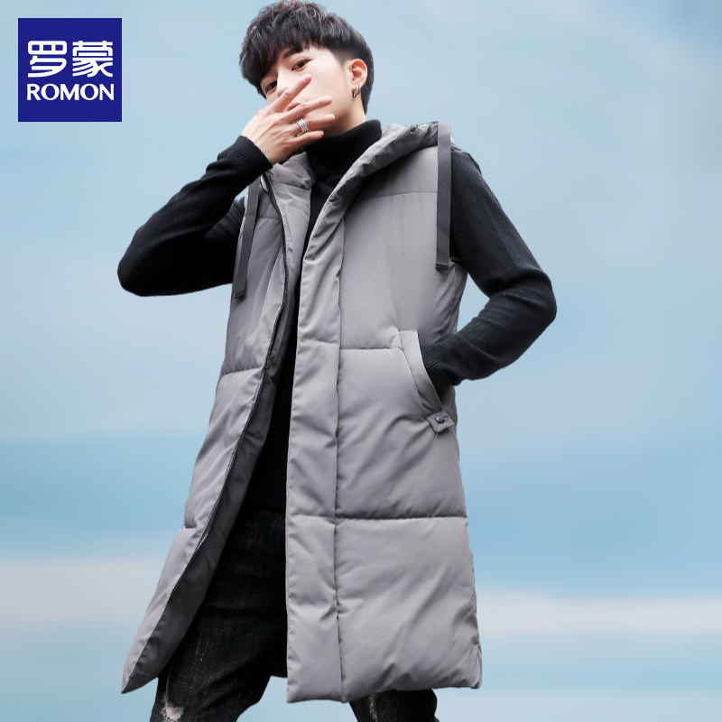Romon Cotton Vest Men's Mid-Length Warm Vest 2025 Winter Casual Hooded Vest Jacket for Men