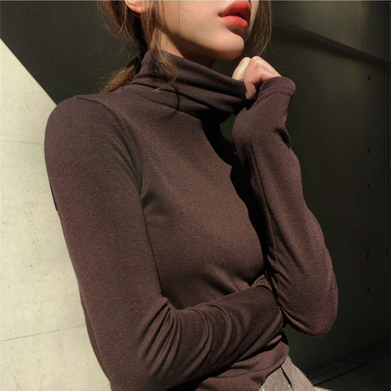 Eurostock Spring autumn high collar knit cardiovert woman thickened long sleeve uplift 100 lap high collar hitch bottom-shirt blouse