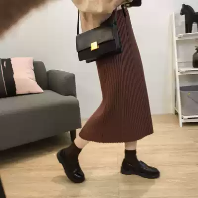 2021 Spring and Autumn New Knitted Skirt Women's Long Edition High Waist Slim Pleated Skirt Straight Casual Joker Long Skirt