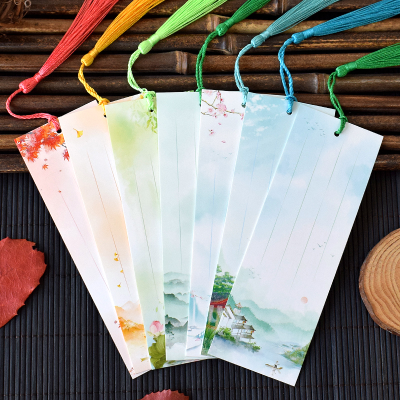 Classical Chinese style with fringed tassel bookmark blank with horizontal line good writing aesthetic literary and artistic students with stationery simple small fresh paper exquisite creative card DIY material wrapped gifts
